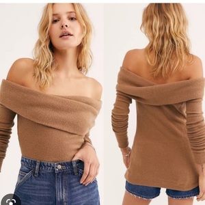 Free People Brown Snowbunny off the shoulder sweater top